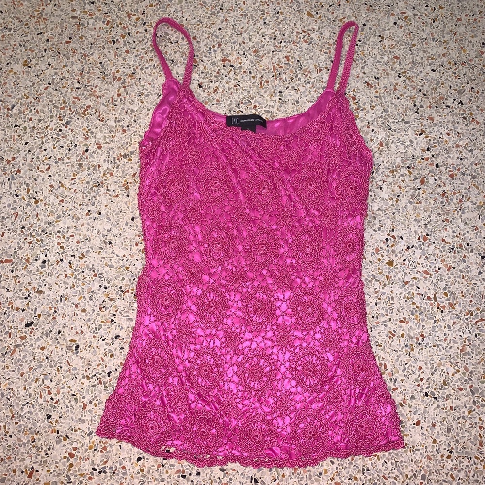 INC pink crochet and satin tank top